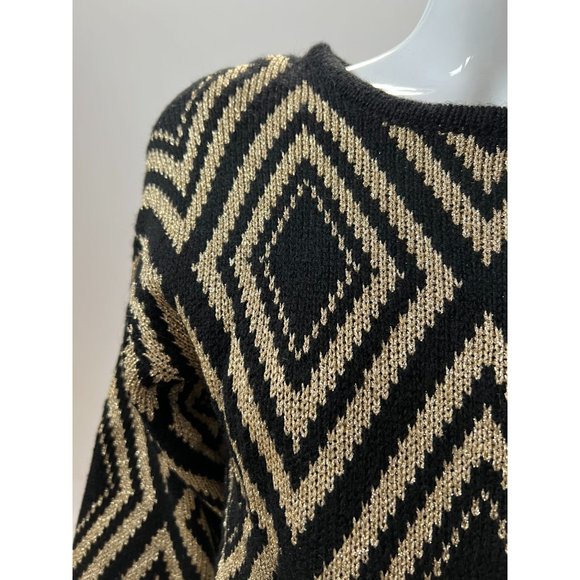 Destinee Vintage Abstract Tunic Sweater  Small Black, Gold Wool Blend - Picture 6 of 16
